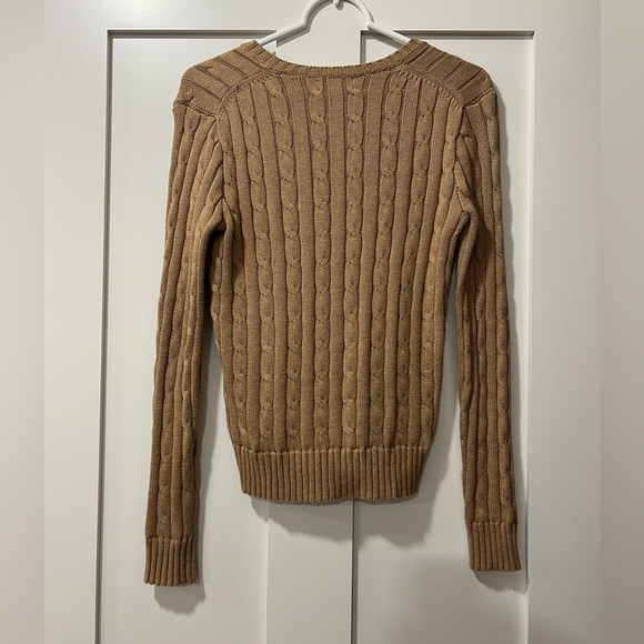 Ralph Lauren Women's Brown V-Neck Cable Knit Sweater - Picture 3 of 3
